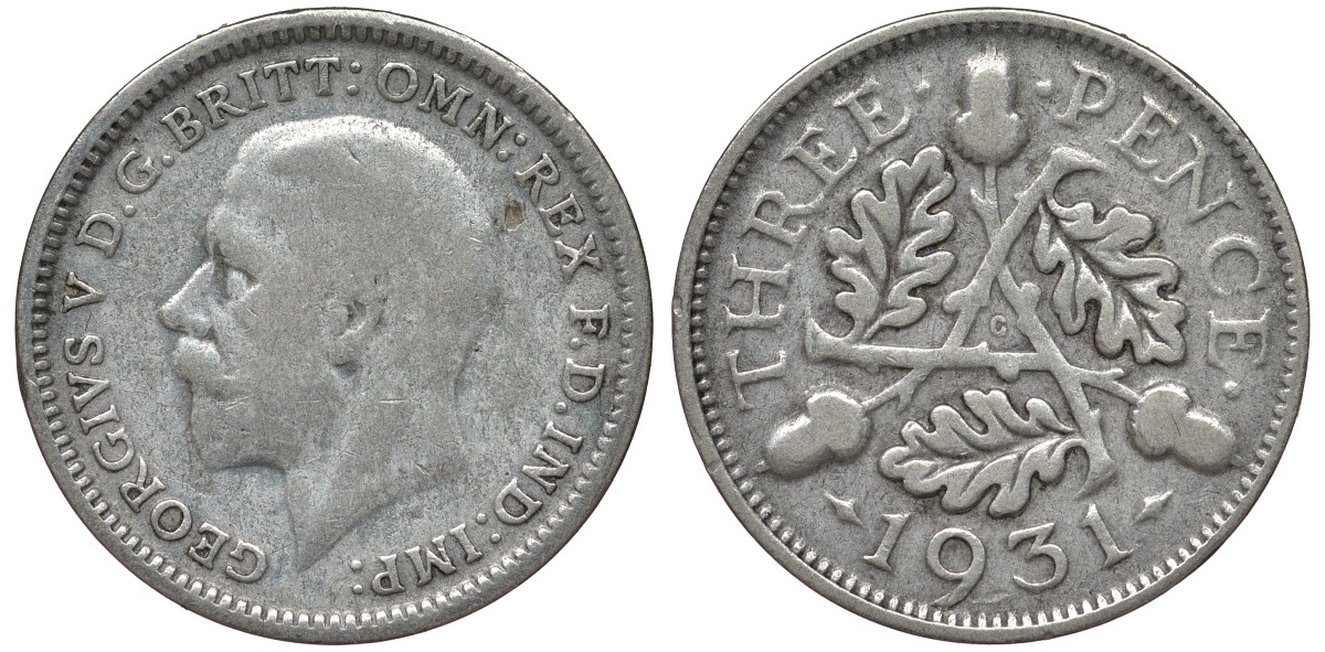 Великобритания 3 пенса 1931 Георг V (1910-1936) KM 831, Spink 4042 серебро 4124-643