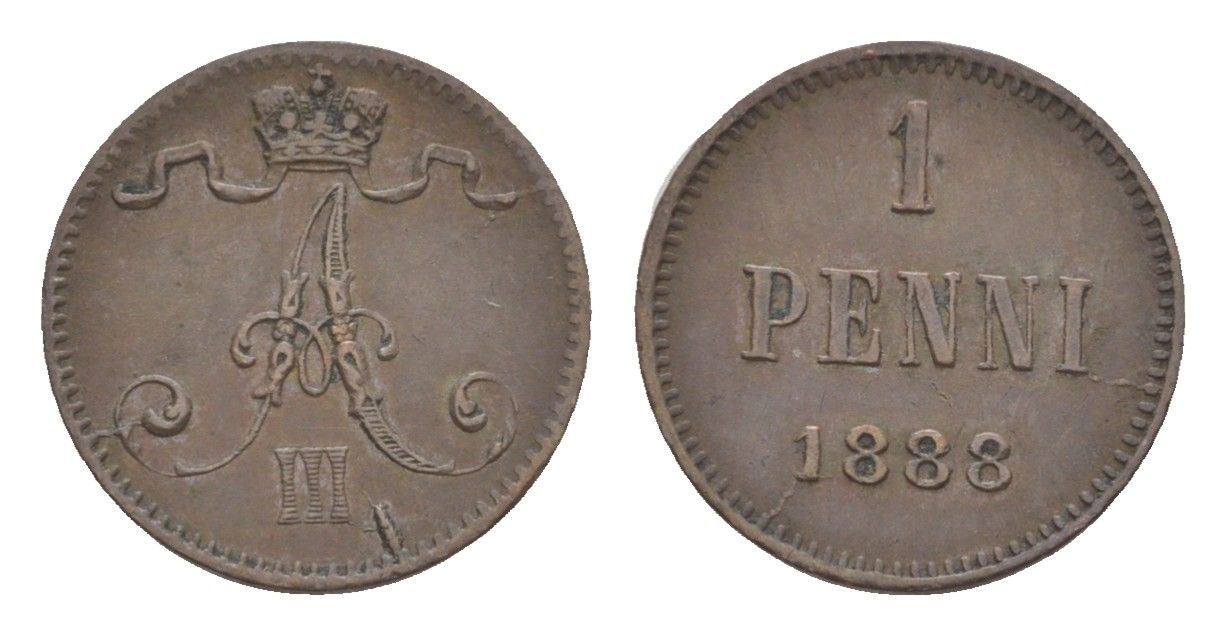 Россия для Финляндии 1 пенни 1888 Александр III (1881-1894) Биткин 253 медь 4643-139