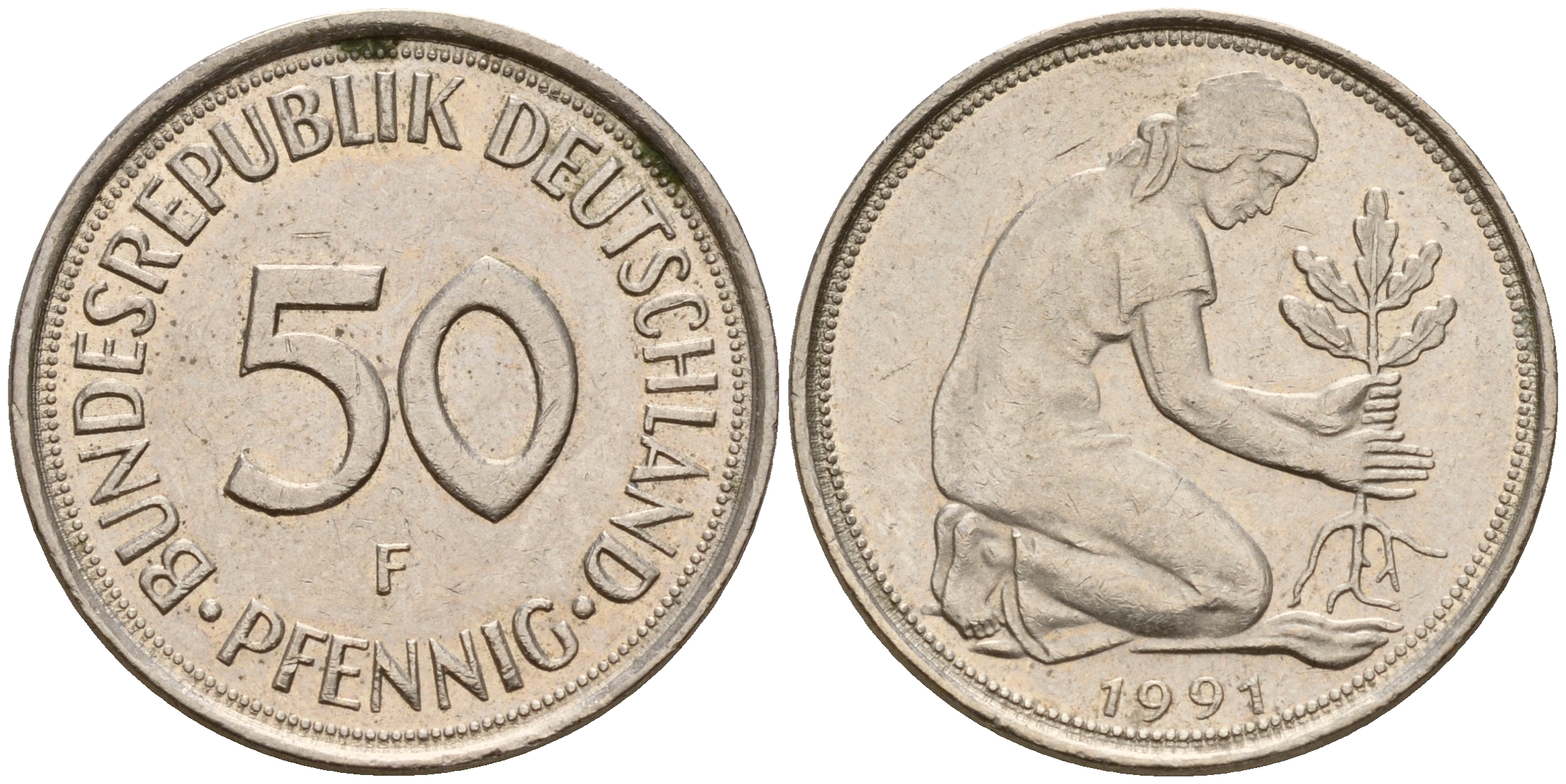 ФРГ 50 пфеннигов 1991 F J. 384, KM 109.2 медно-никель    4602-732