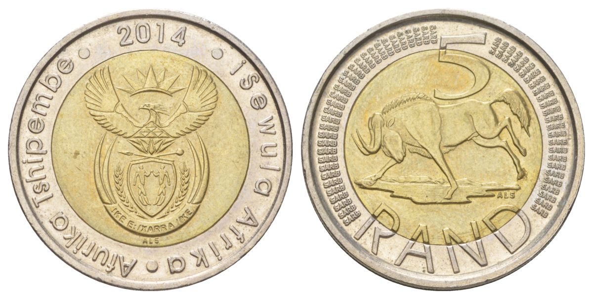 ЮАР 5 рандов 2014 биметалл UNC 4626-931