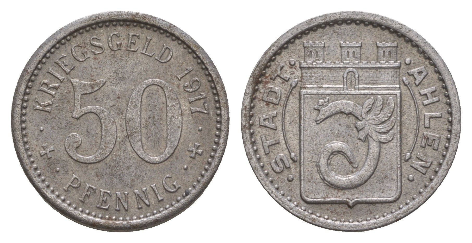 Ален 50 пфеннигов 1917 Funck 6.4A, Men05 181.9, Men18 272.9 железо 4657-1131