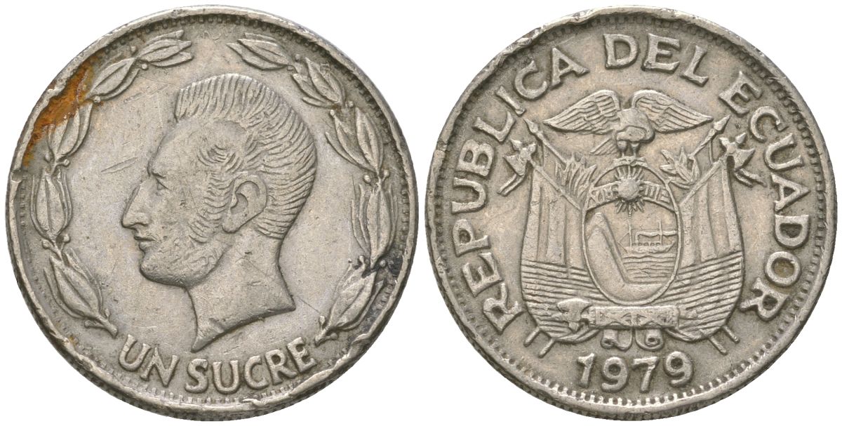 Эквадор 1 сукре 1979 KM 78b сталь плакированная никелем 4511-413