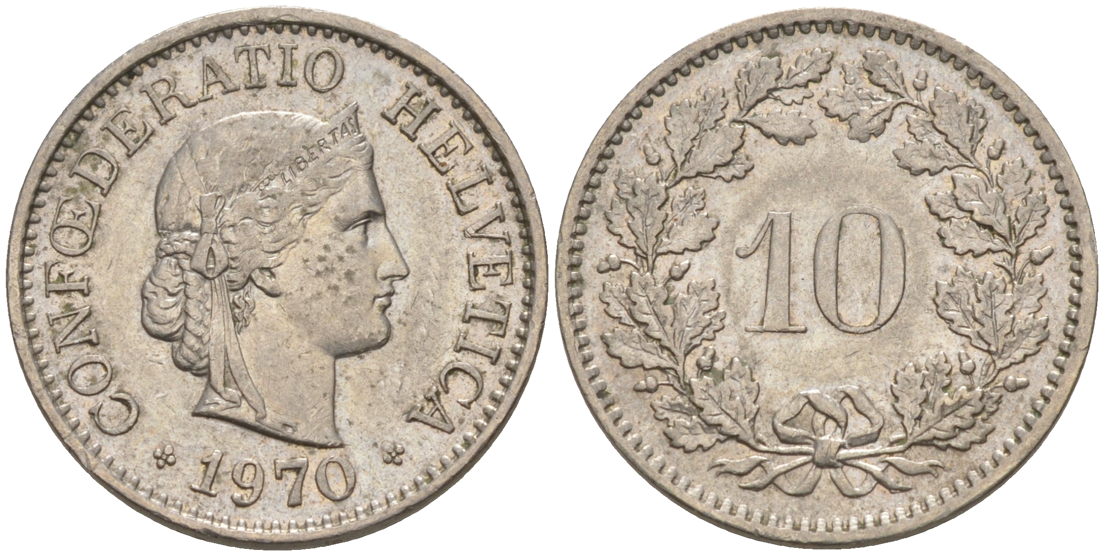 Швейцария 10 раппенов 1970 KM 27 медно-никель 188-737