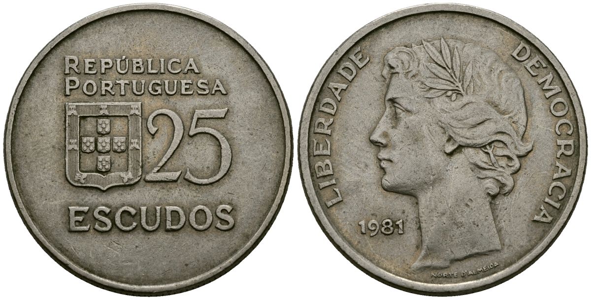 Португалия 25 эскудо 1981 KM 607a медно-никель 4137-322