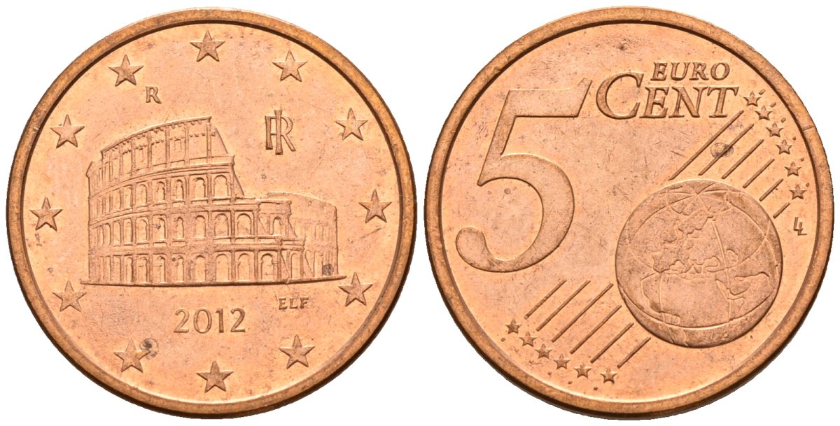 Италия 5 евроцентов 2012 KM 212 сталь плакированная медью 4147-749