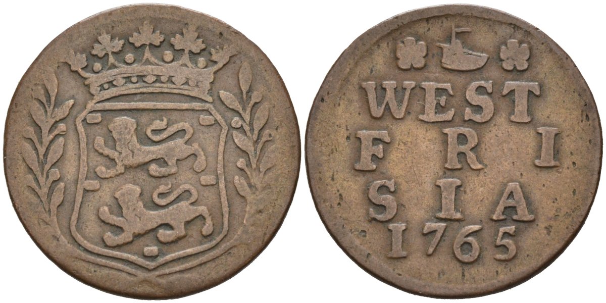 Западная Фризия (West Frisia), Нидерланды 1 дуит 1765 KM 125 медь 4577-214