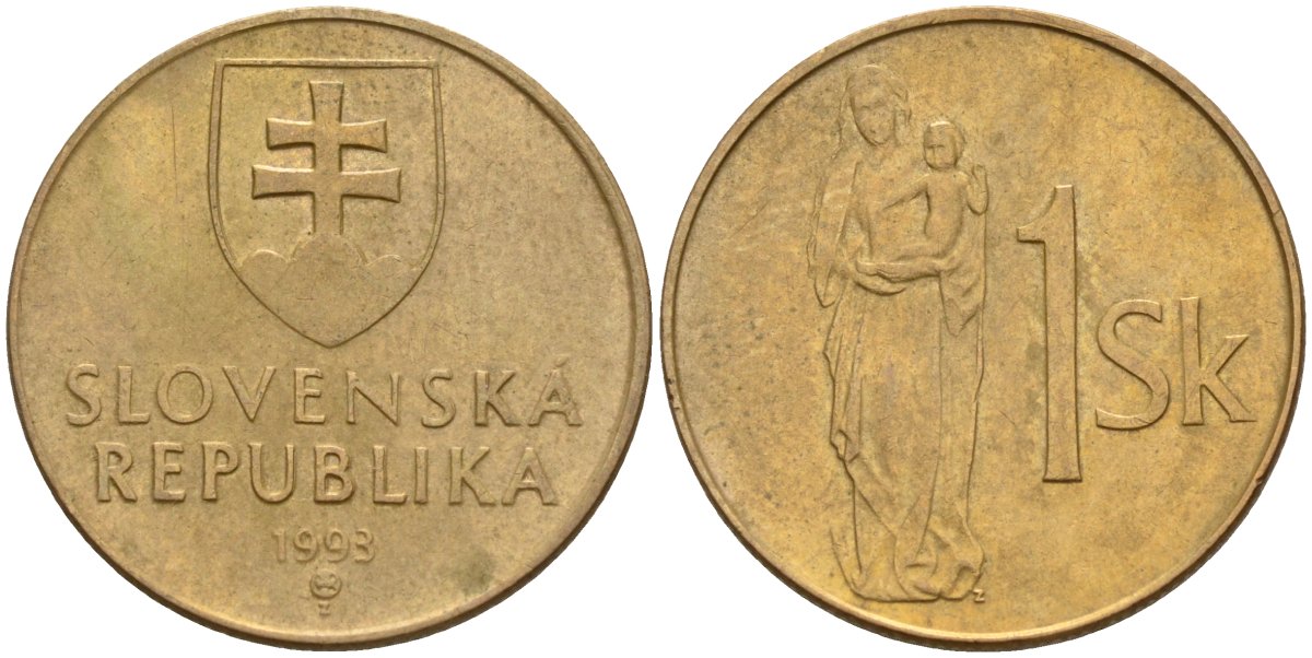 Словакия 1 крона 1993 KM 12 сталь плакированная бронзой 4156-136