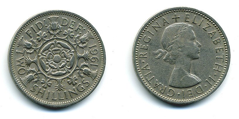 Великобритания 2 шиллинга (флорин) 1961 Елизавета II (1952-2022) KM 906, Spink 4146 медно-никель 4110-1443