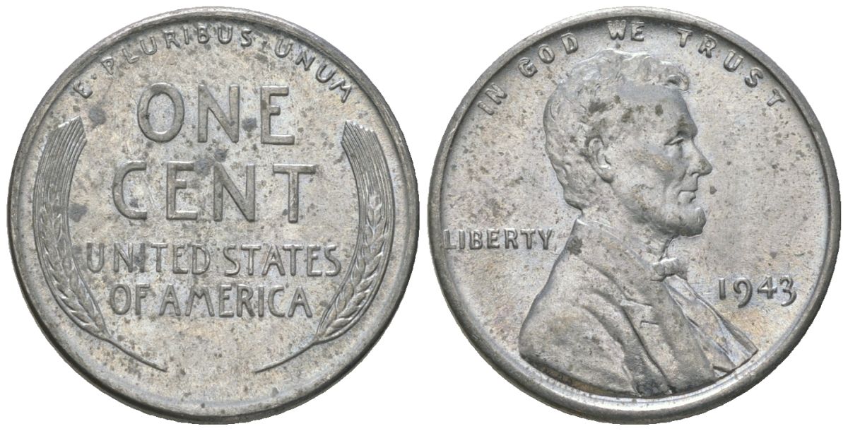 США 1 цент 1943 Авраам Линкольн KM 132 a сталь покрытая цинком aUNC 112-1111