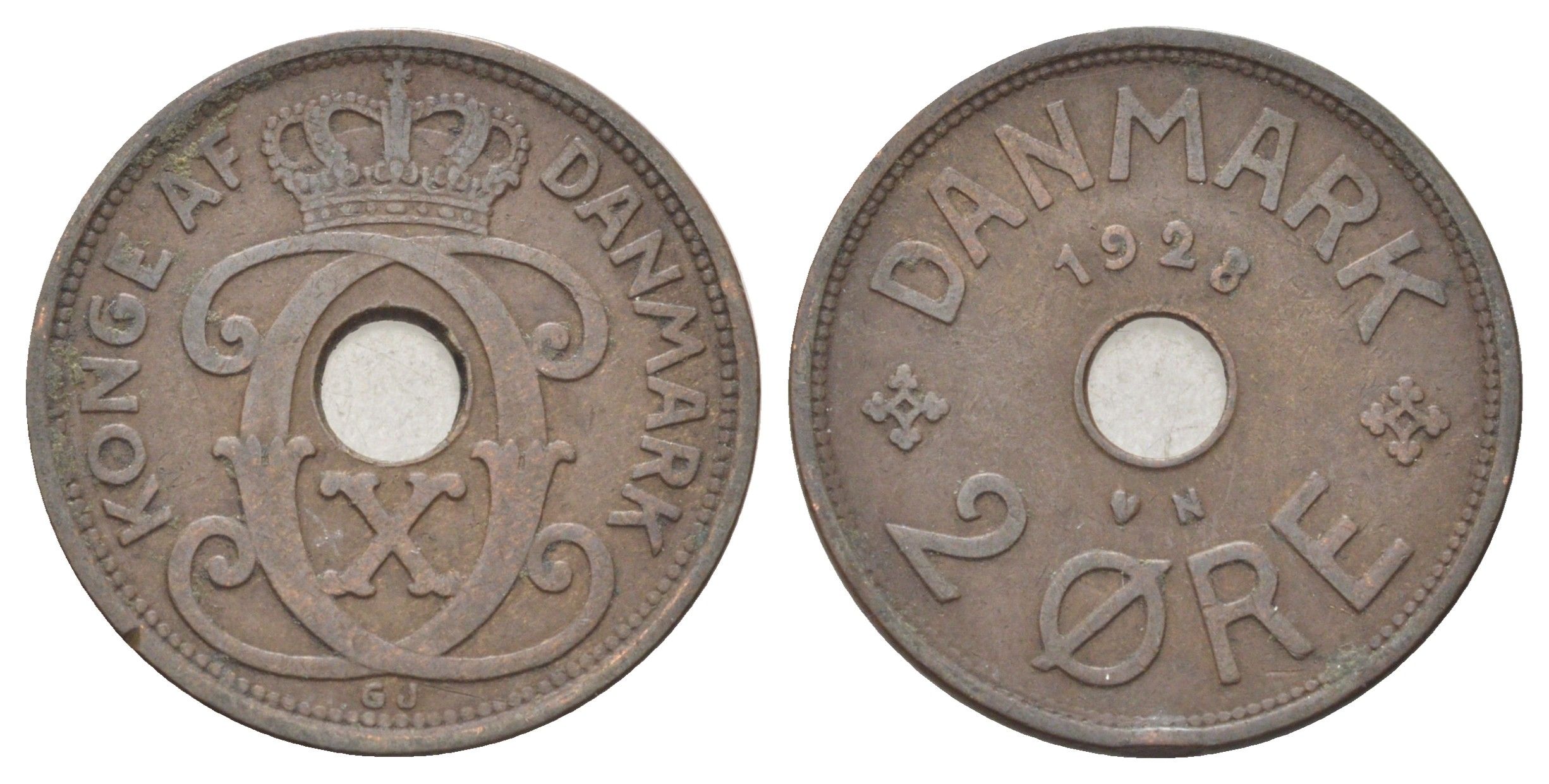 Дания 2 эре 1928 N, Кристиан X (1912-1947) KM 827 бронза 4701-714