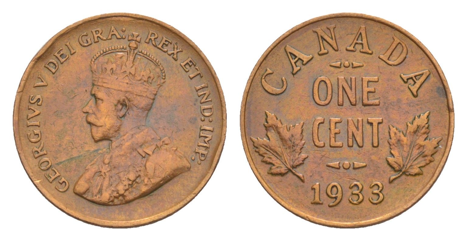 Канада 1 цент 1933 Георг V (1910-1936) KM 28 бронза 4639-247