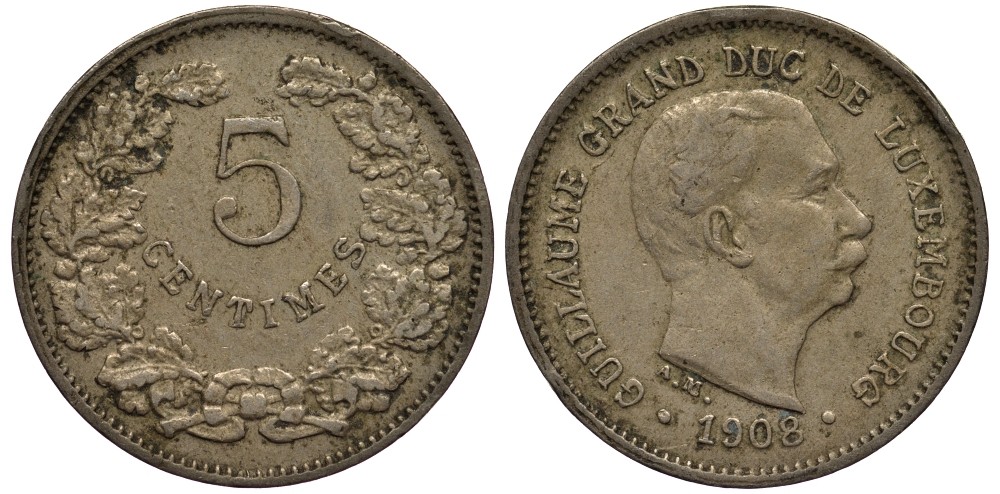 Люксембург 5 сантимов 1901 герцог Адольф (1890-1905) KM 24 медно-никель 4528-311