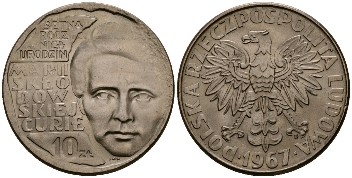 Польша 10 злотых 1967 100 лет со дня рождения Марии Склодовской-Кюри Y 59 медно-никель 4168-744