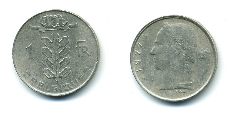Бельгия 1 франк 1977 Belgique, Бодуэн I (1951-1993) KM 142.1 медно-никель 57-511