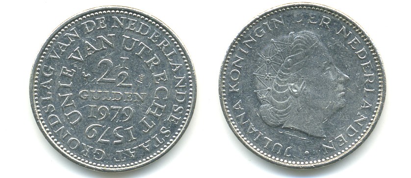 Нидерланды 2 1/2 гульдена 1979 400 лет Утрехтскому союзу, Юлиана (1949-1980) KM 197 никель 84-1215