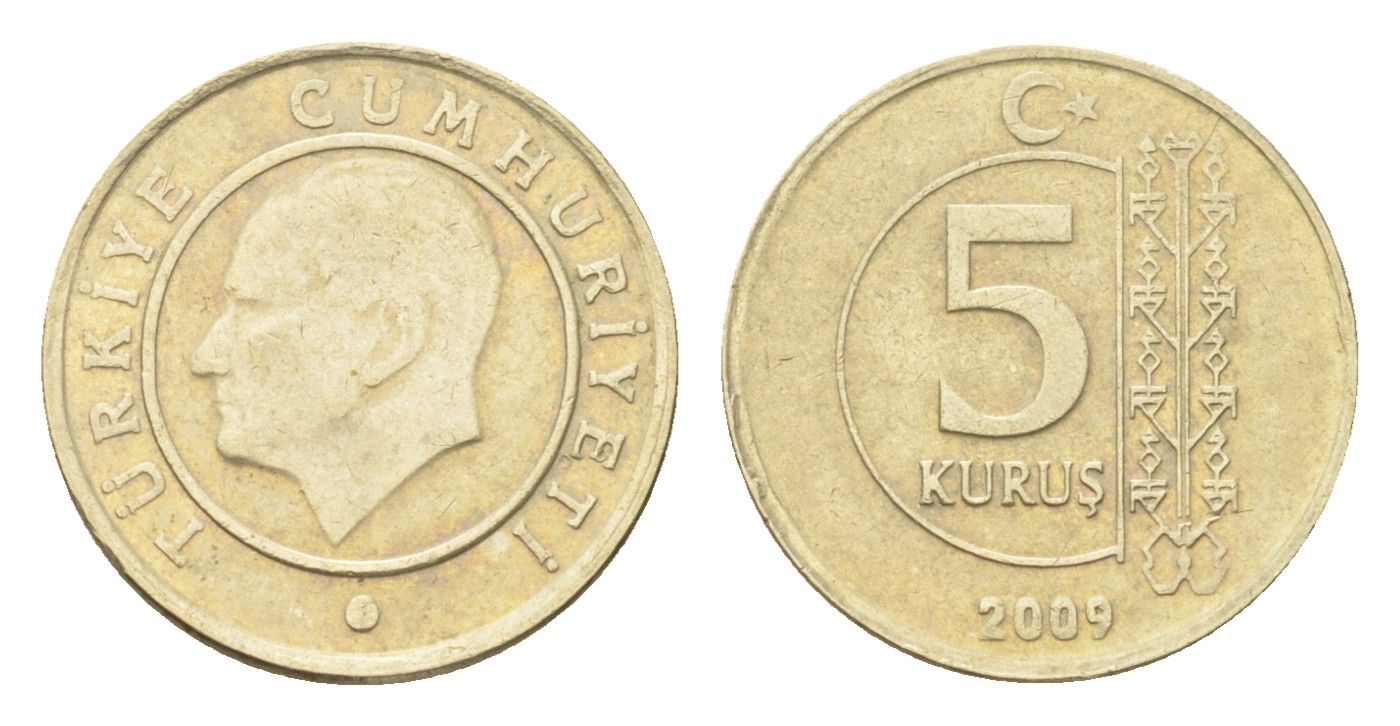 Турция 5 курушей 2009 Кемаль Ататюрк KM 1240 медь цинк никель 4705-946
