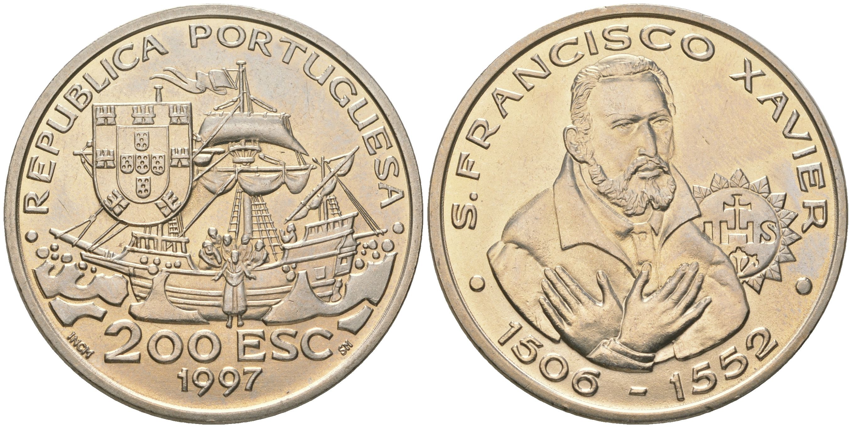 Португалия 200 эскудо 1997 445 лет со дня смерти святого Франциска Ксаверия KM 697 медно-никель UNC 4677-324