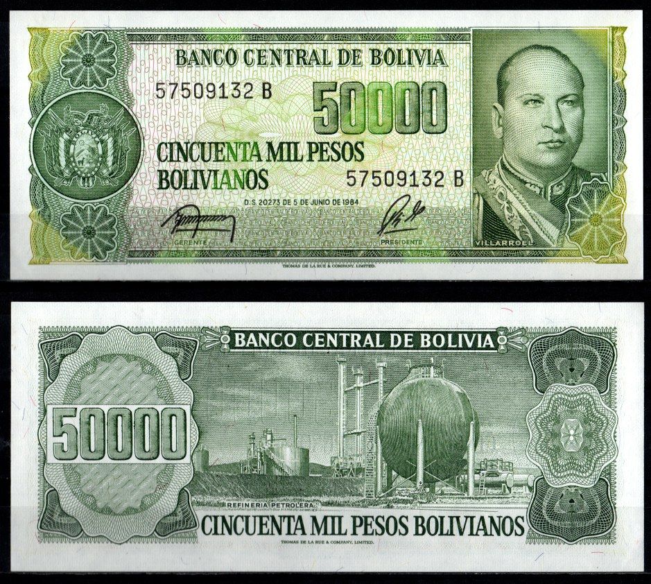 Боливия 50000 песо 1984 Pick 170 a (2) бумага UNC (пресс) 6280-55-2-2