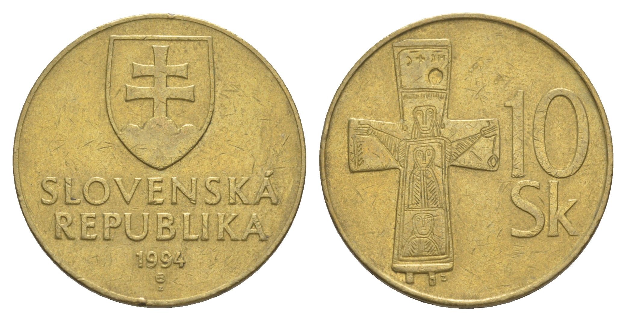 Словакия 10 крон 1994 KM 11.1 латунь 4629-256