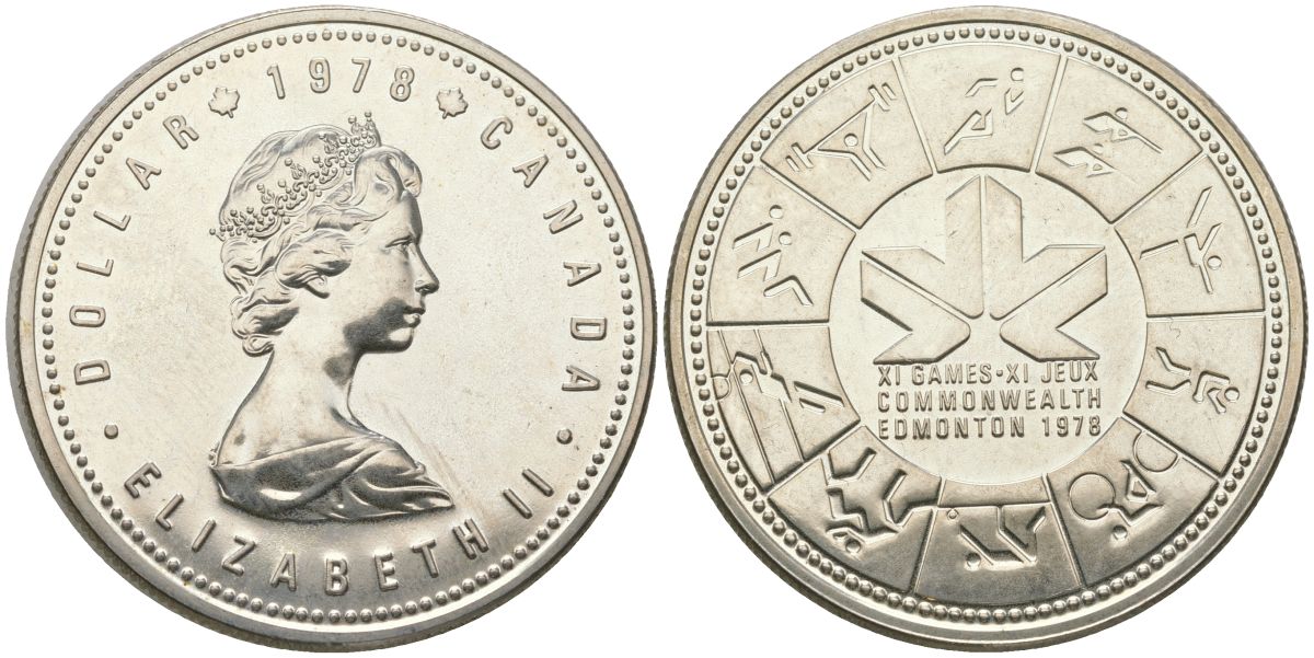 Канада 1 доллар 1978 XI игры содружества в Эдмонтоне KM 121 серебро BU 00-1067-1-52