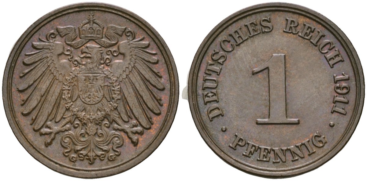 Германия 1 пфенниг 1912 G, Вильгельм II (1888-1918) KM 10, J. 10 медь 4608-242