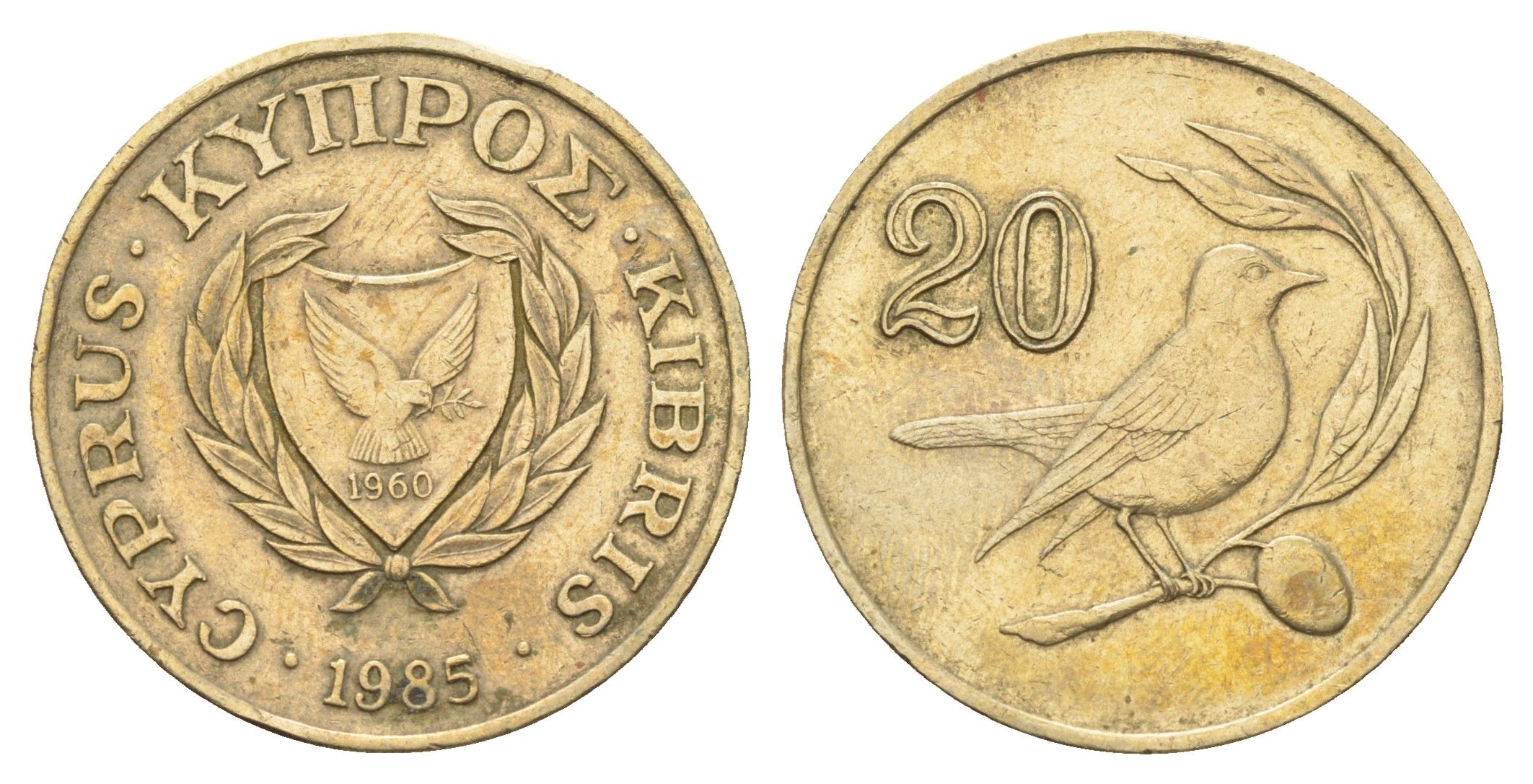 Кипр 20 центов 1985 птичка KM 57.2 никель латунь 4606-153