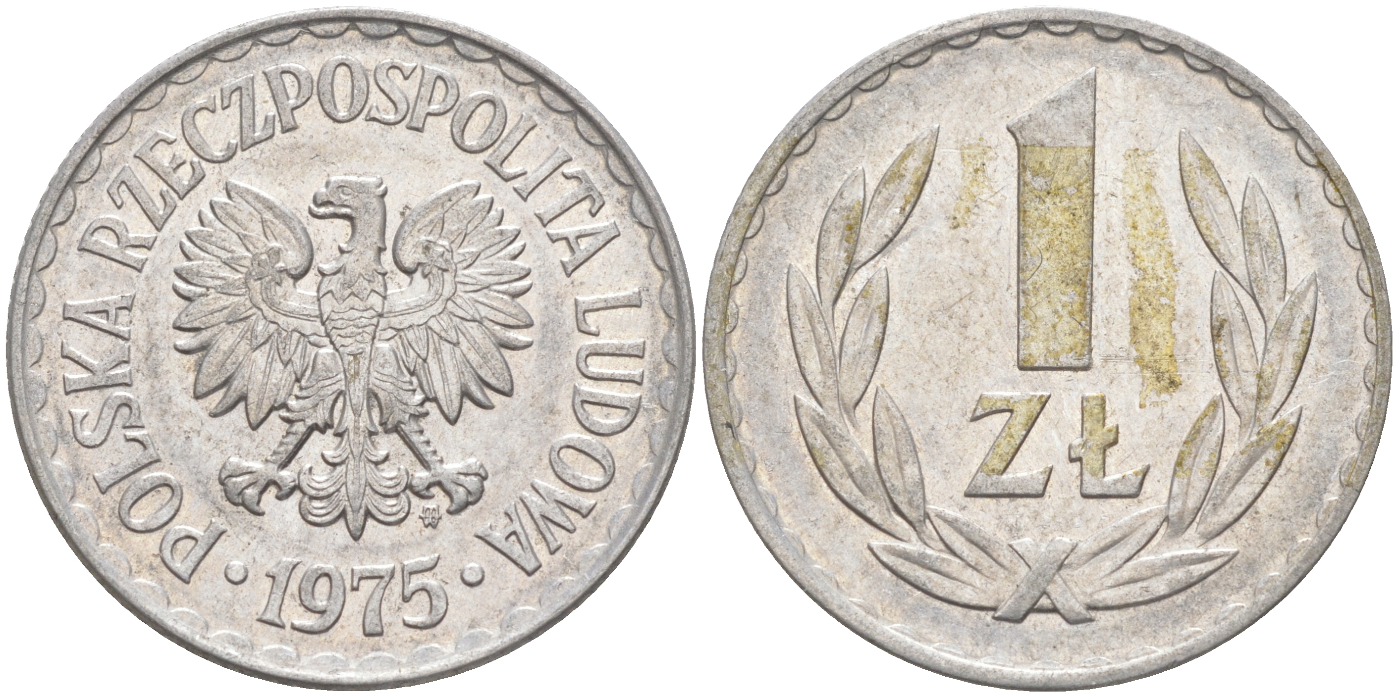 ПОЛЬША 1 ЗЛОТЫЙ 1975 MW KM 49.1 алюминий UNC 106-531