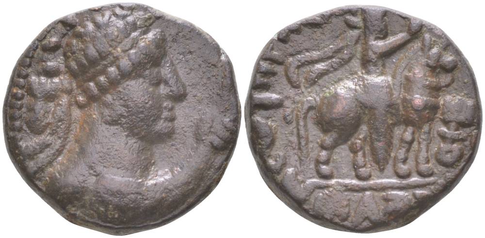 КУШАНСКОЕ ЦАРСТВО ТЕТРАДРАХМА 55 - 105 СОТЕР МЕГАС, БЮСТ ЦАРЯ, ЦАРЬ НА КОНЕ, ТАКСИЛА, 8,00 гр Mitchiner, ANCW 2949 медь 1073-19-45