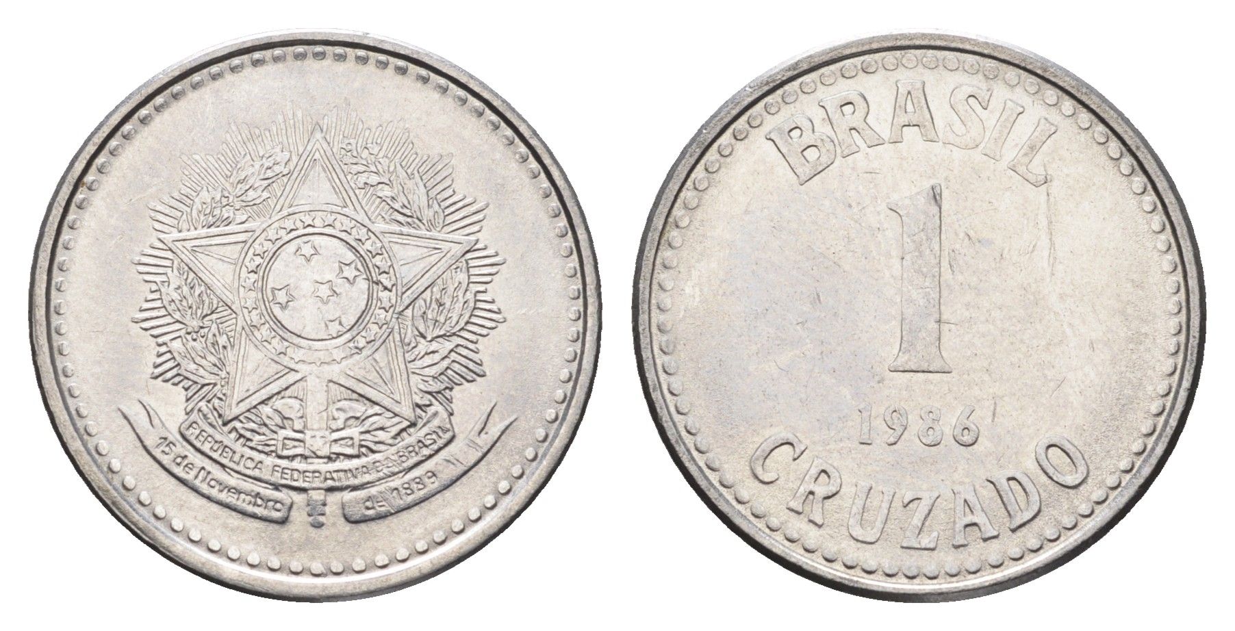 Бразилия 1 крузадо 1986 KM 605 нержавеющая сталь 4663-545