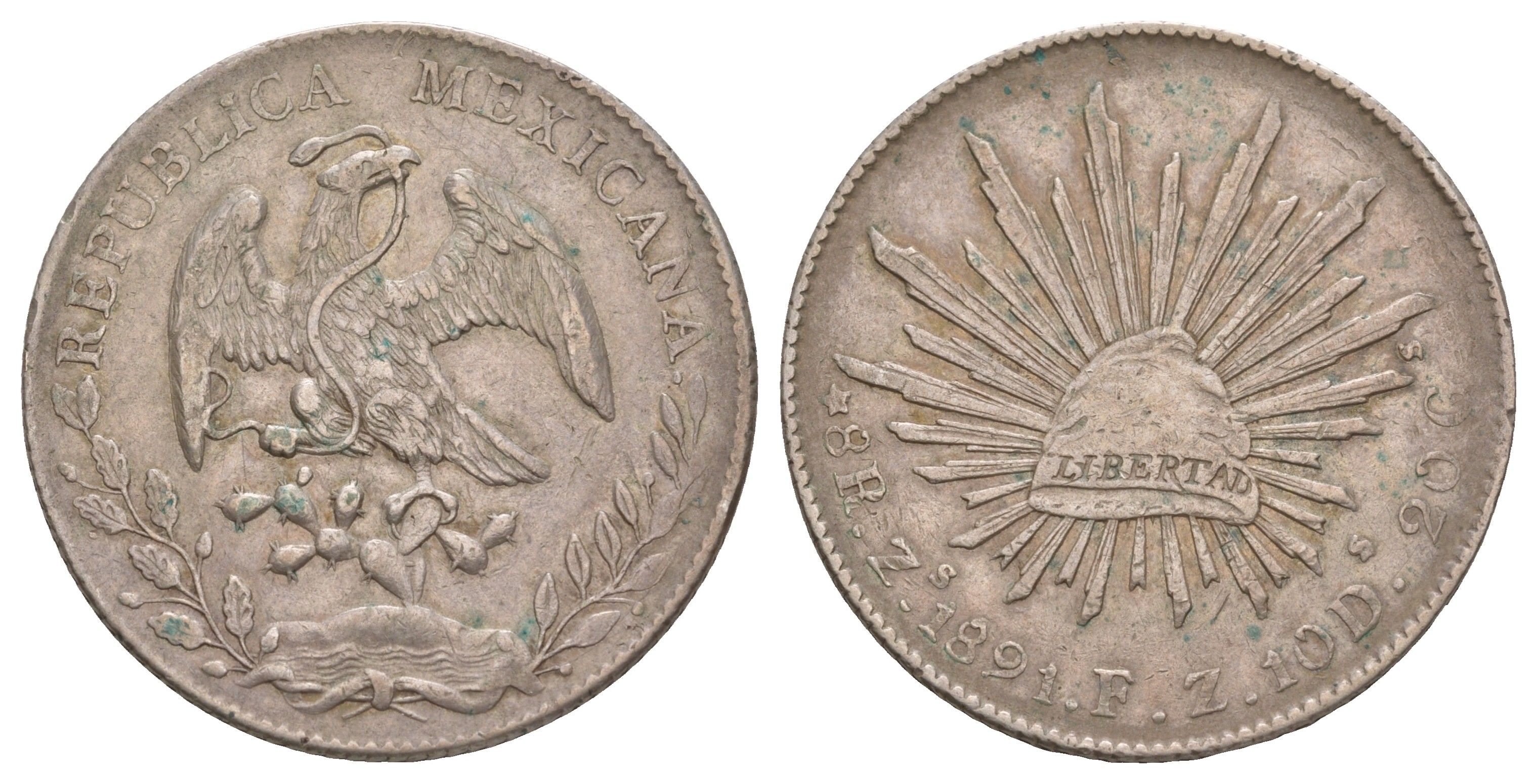 Мексика 8 реалов 1891 KM 377 серебро 1517-1432