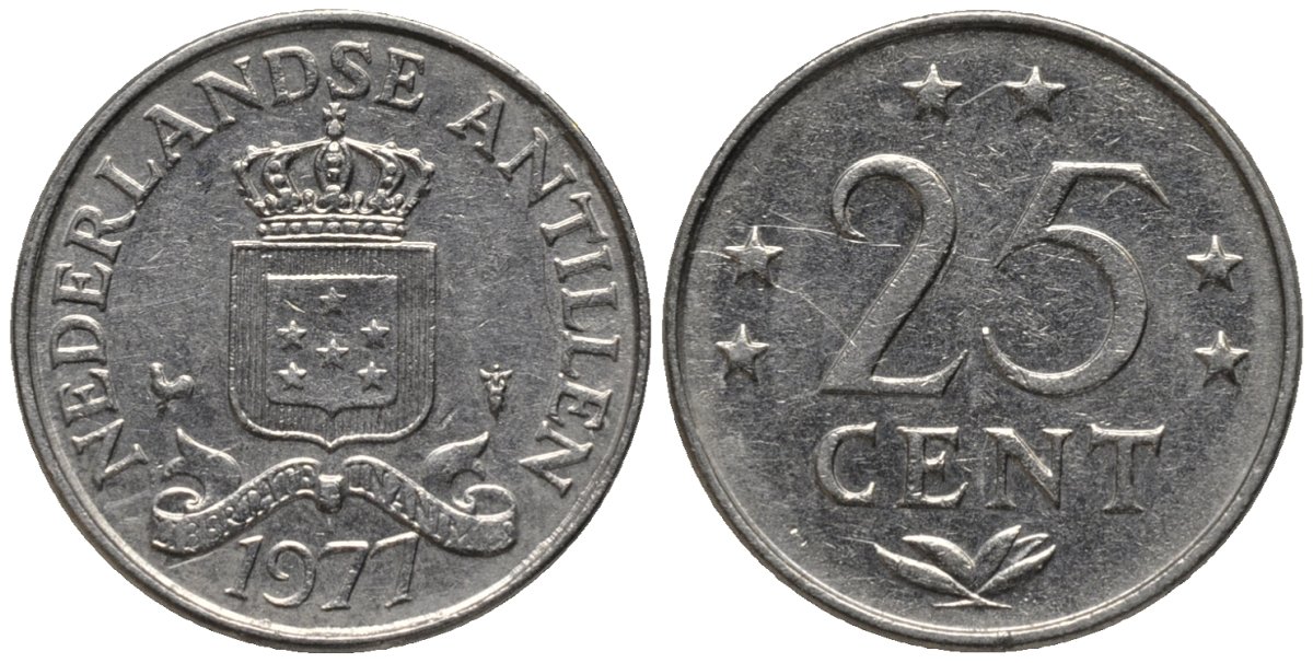 Нидерландские Антилы 25 центов 1977 Юлиана (1948-1980) KM 11 никель 4576-1225