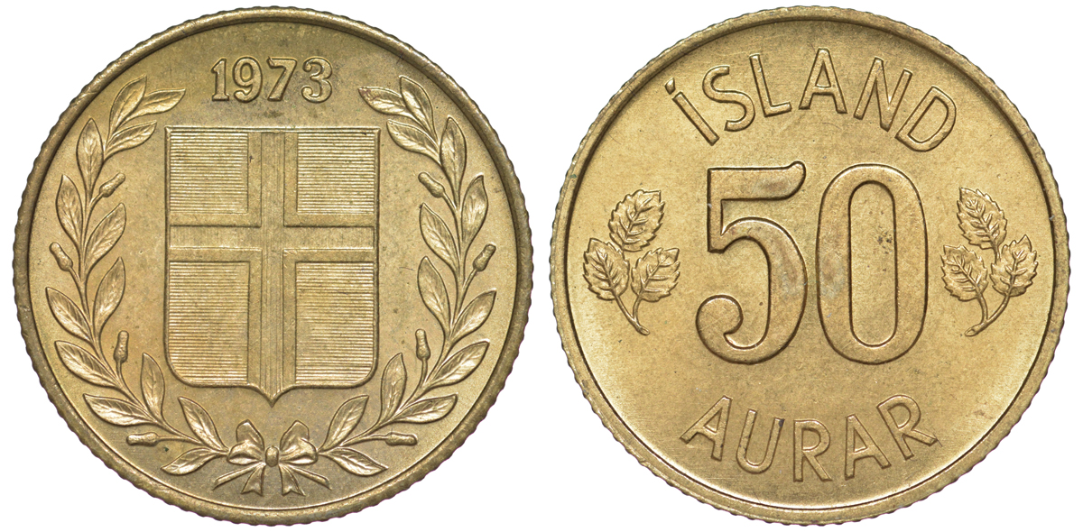 Исландия 50 эйре 1971 KM 17 никель-бронза UNC 4588-435