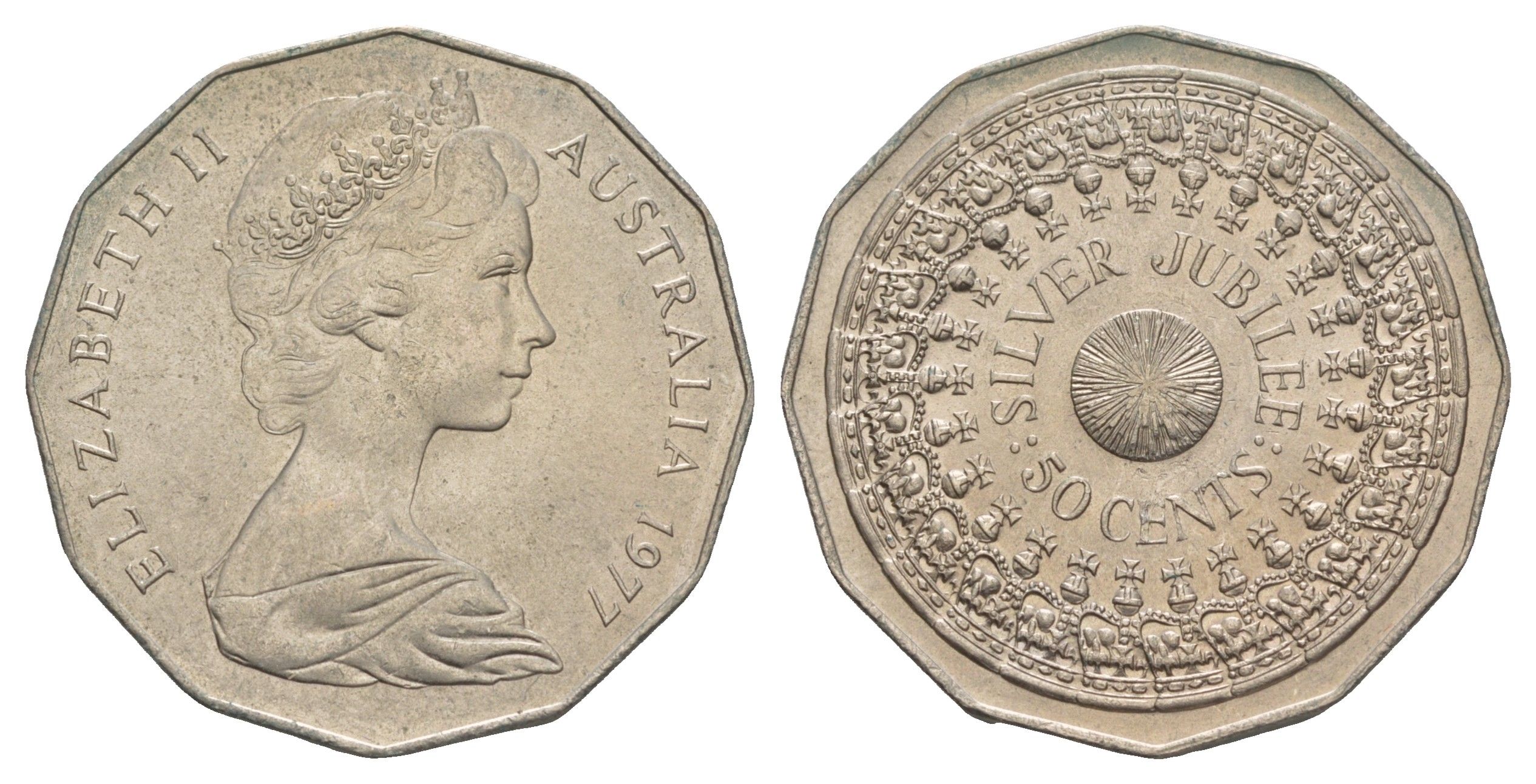 Австралия 50 центов 1977 25 лет правлению Королевы Елизаветы II KM 70 медно-никель 4653-1125