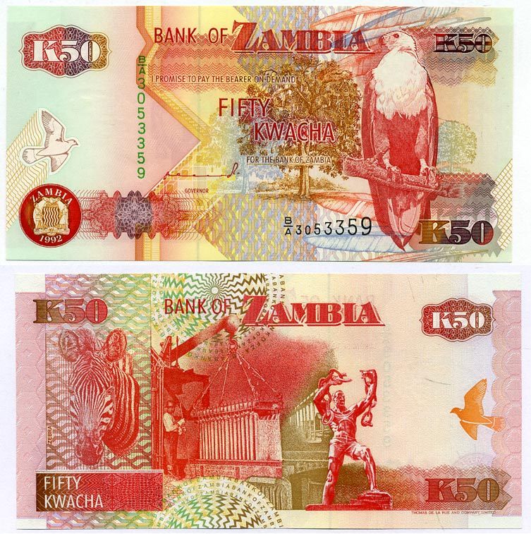 Замбия 50 квач 1992 орлан крикун, зебра, плавление меди в Коппербелте, подпись Mulaisho Pick 37 a бумага UNC (пресс) 7486-45-1-2