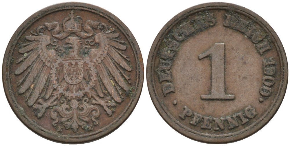 Германия 1 пфенниг 1900 E KM 10, J. 10 медь 4567-1147