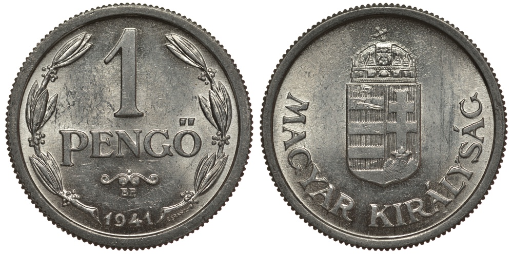 Венгрия 1 пенге 1941 ВР, регентство (1926-1945) KM 521 алюминий aUNC 441-124