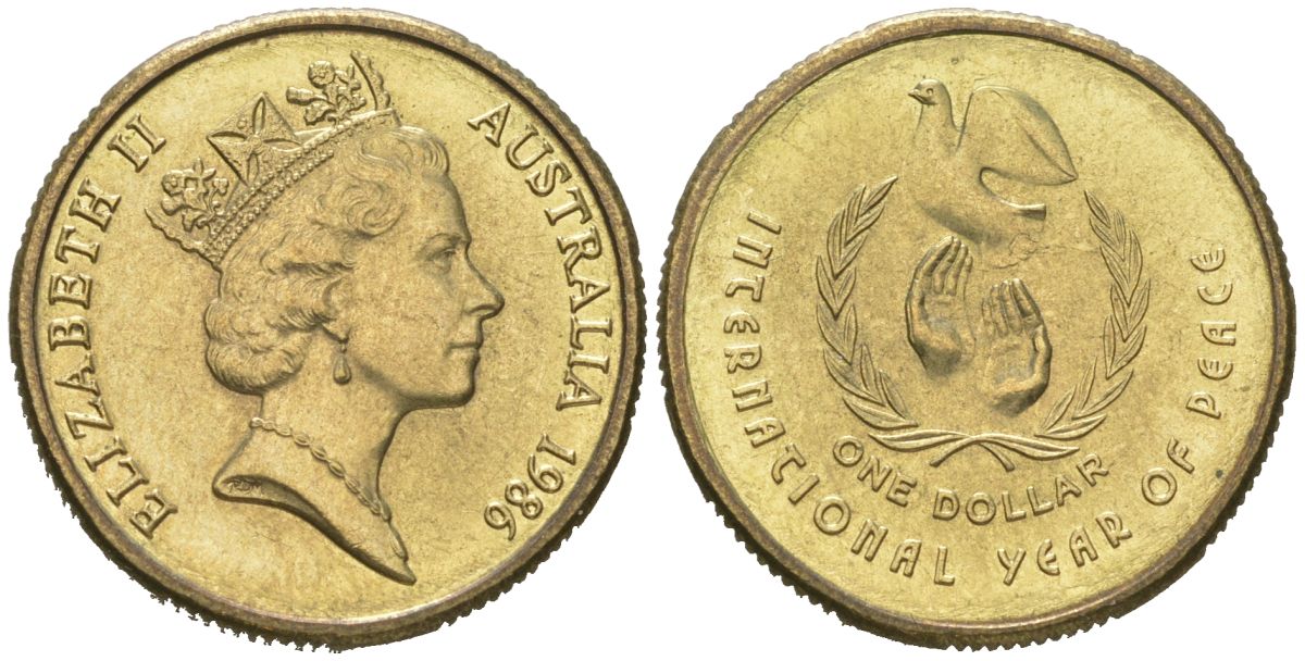 Австралия 1 доллар 1986 Международный год мира KM 87 алюминиевая бронза UNC 4620-656