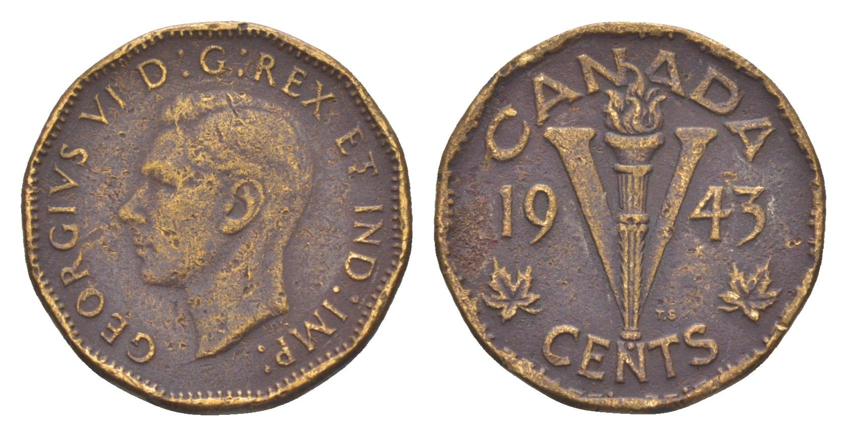 Канада 5 центов 1943 Георг VI (1936-1952) KM 40 медь цинк 4651-334