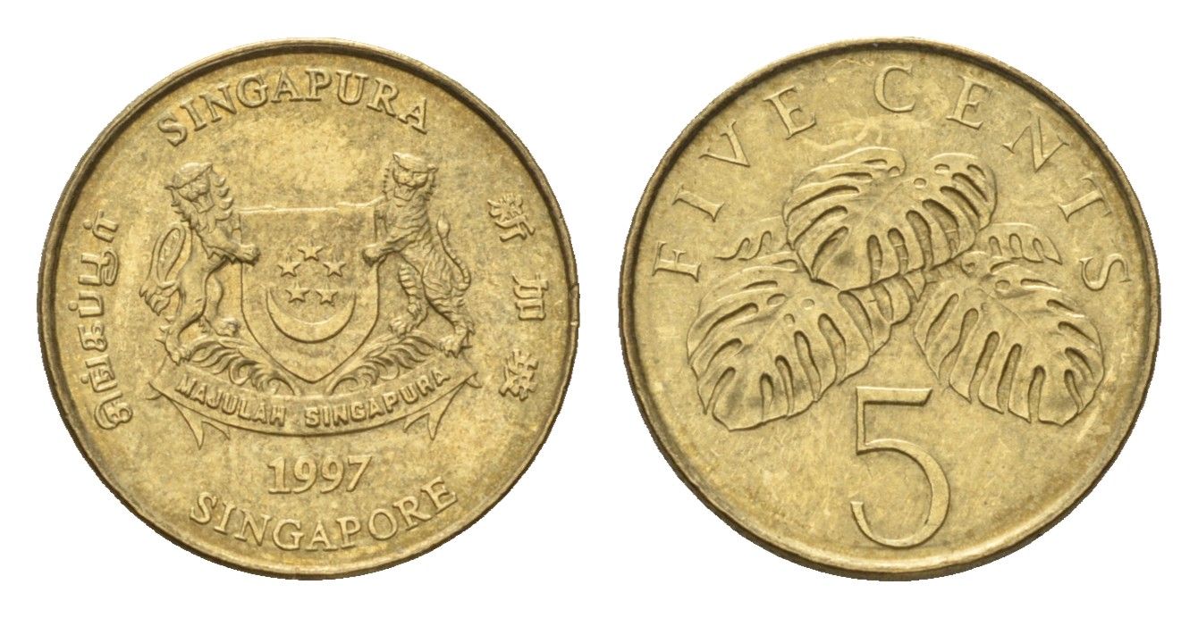 Сингапур 5 центов 1997 KM 99 алюминиевая бронза 4528-355