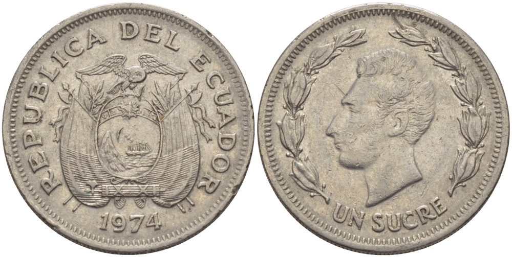 ЭКВАДОР 1 СУКРЕ 1974 АНТОНИО ХОСЕ де СУКРЕ KM 78b сталь плакированная никелем 31-344