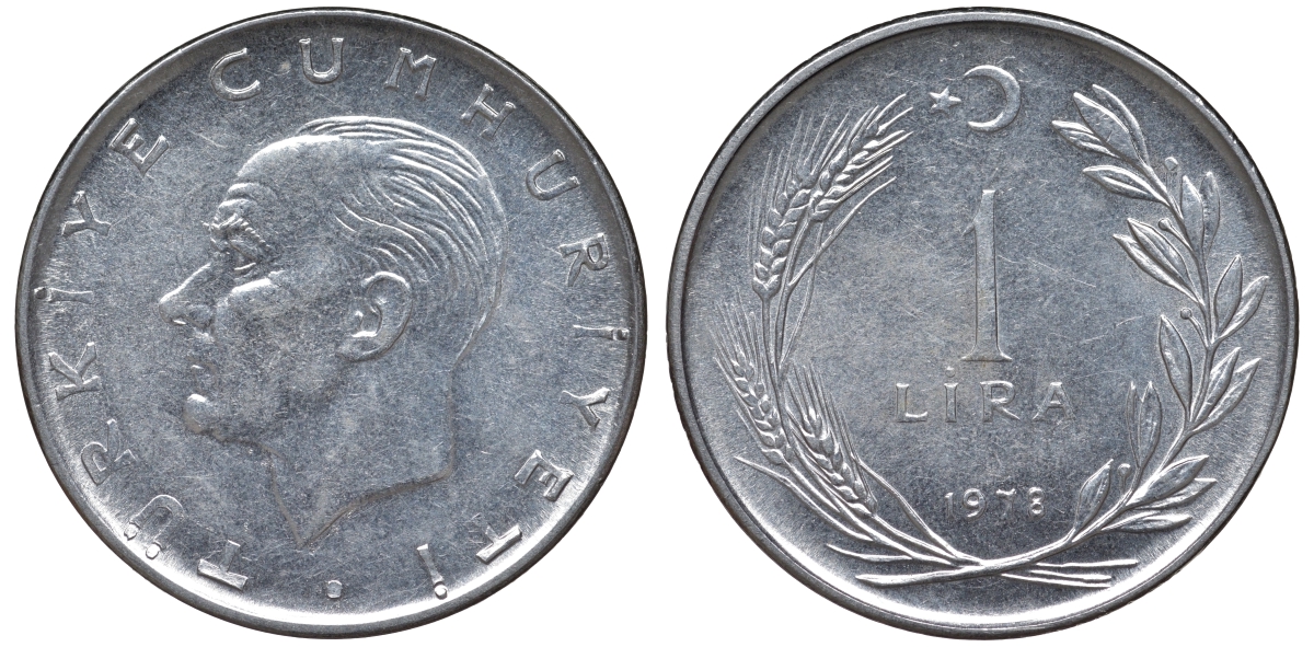 Турция 1 лира 1978 Мустафа Кемаль Ататюрк KM 889a.2 нержавеющая сталь 4590-1112