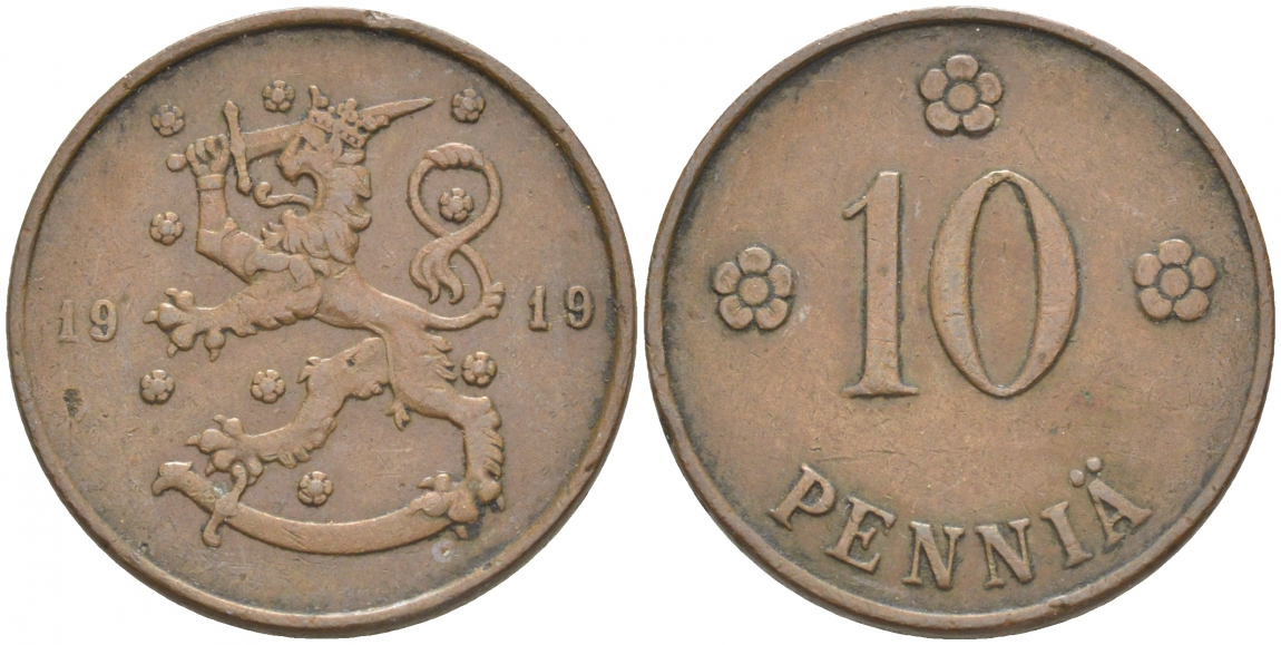 Финляндия 10 пенни 1919 KM 24 медь 68-217