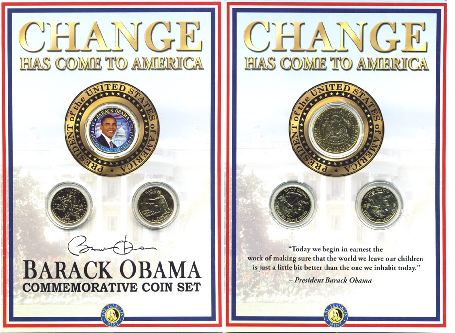 США набор из 3 монет 2003-2008 1/2 доллара (50 центов) - Барак Обама, 25 центов Иллинойс и 25 центов Гаваи. В оригинальном буклете, позолота, цветная эмаль, сертификат  медно-никель  UNC  7-6-1-03