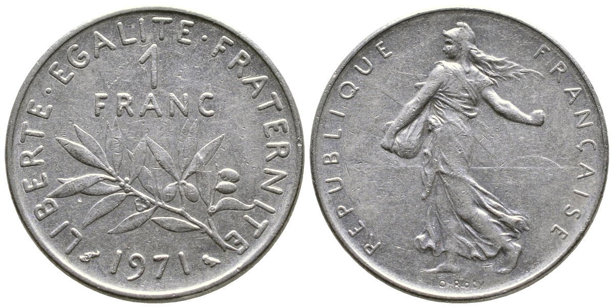 ФРАНЦИЯ 1 ФРАНК 1971 СЕЯТЕЛЬ KM 925.1 никель 59-543