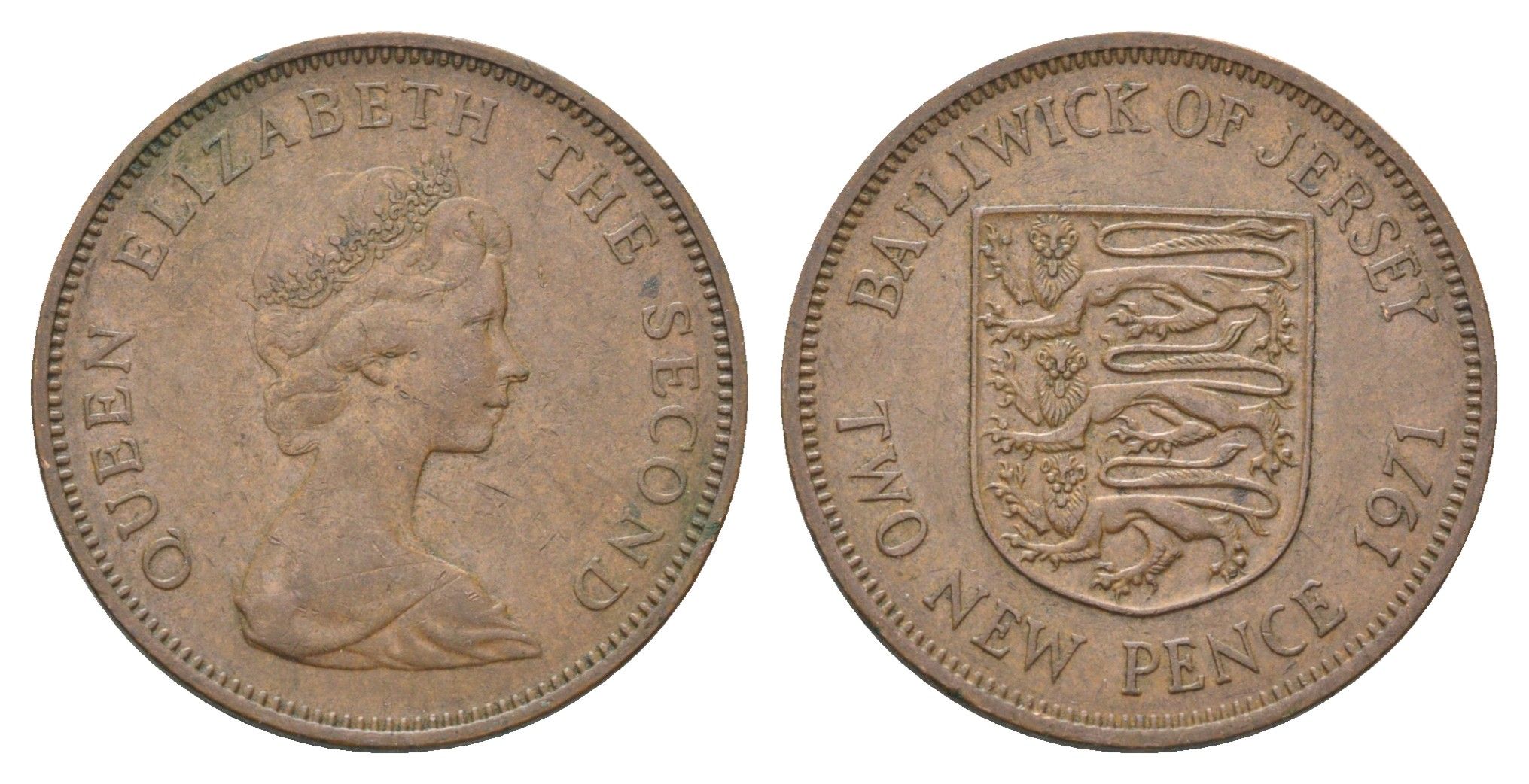 Джерси 2 новых пенса 1971 Елизавета II (1952-2022) KM 31 бронза 4703-1044