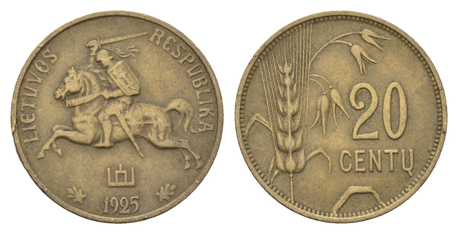 Литва 20 центов (сентов) 1925 KM 74 алюминиевая бронза 46-2511