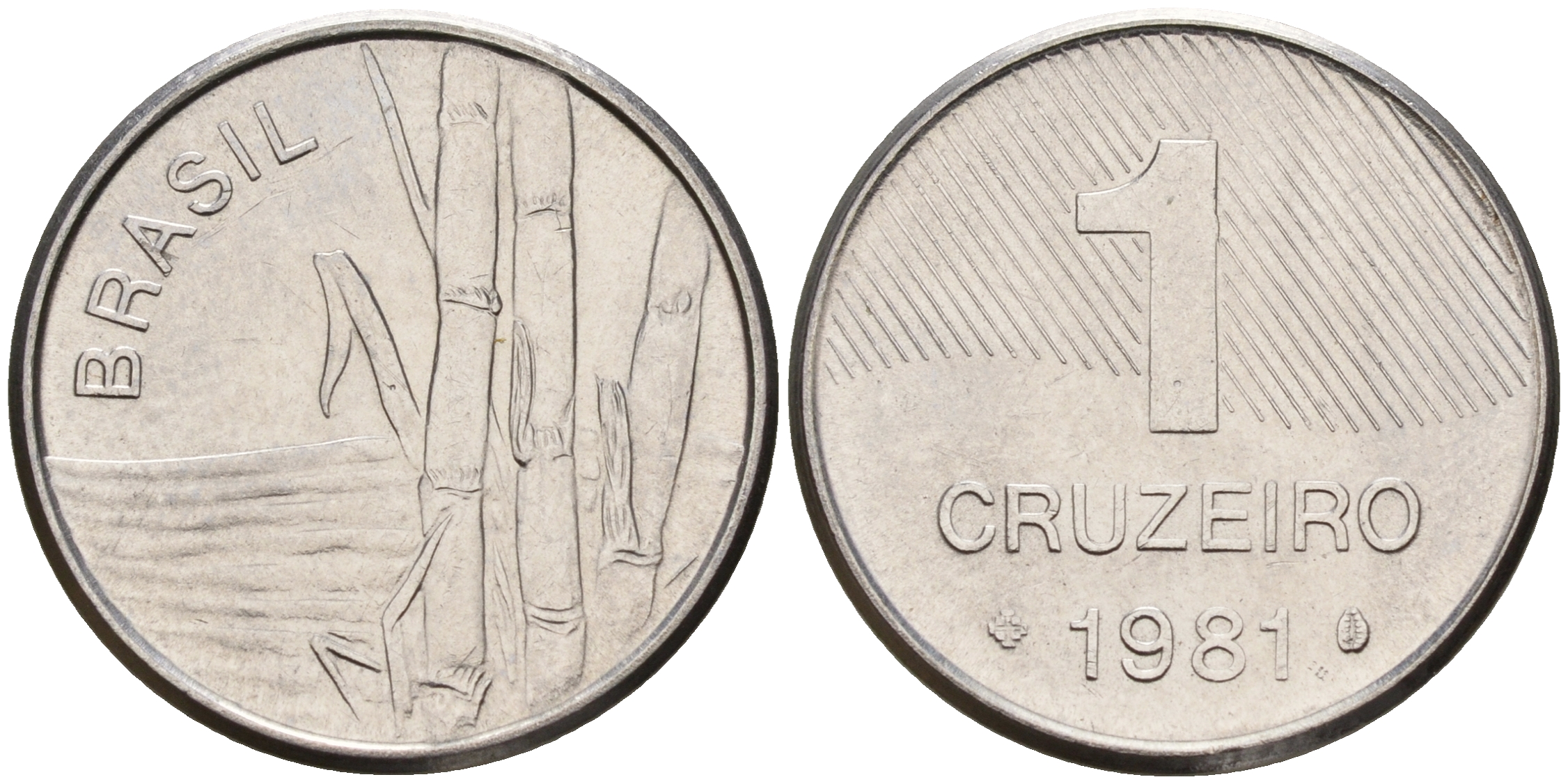 Бразилия 1 крузейро 1981 сахарный тростник KM 590 нержавеющая сталь  UNC  4602-613