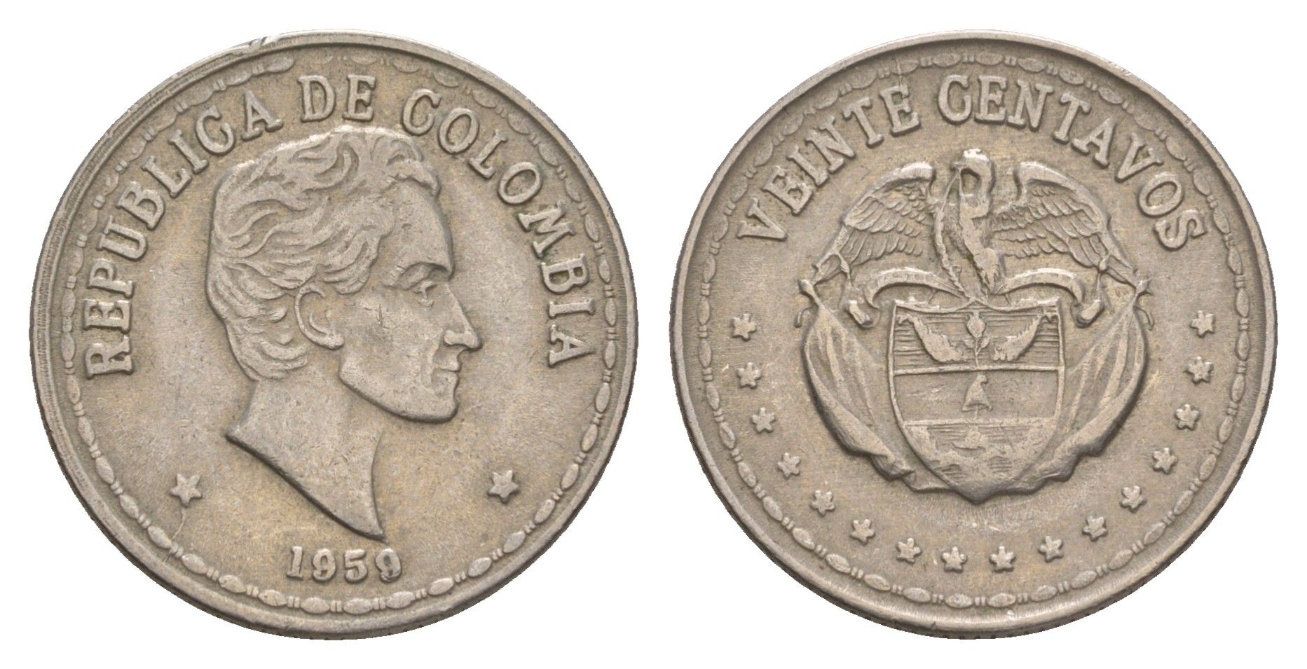 Колумбия 20 сентаво 1959 KM 215 медно-никель 4656-1011