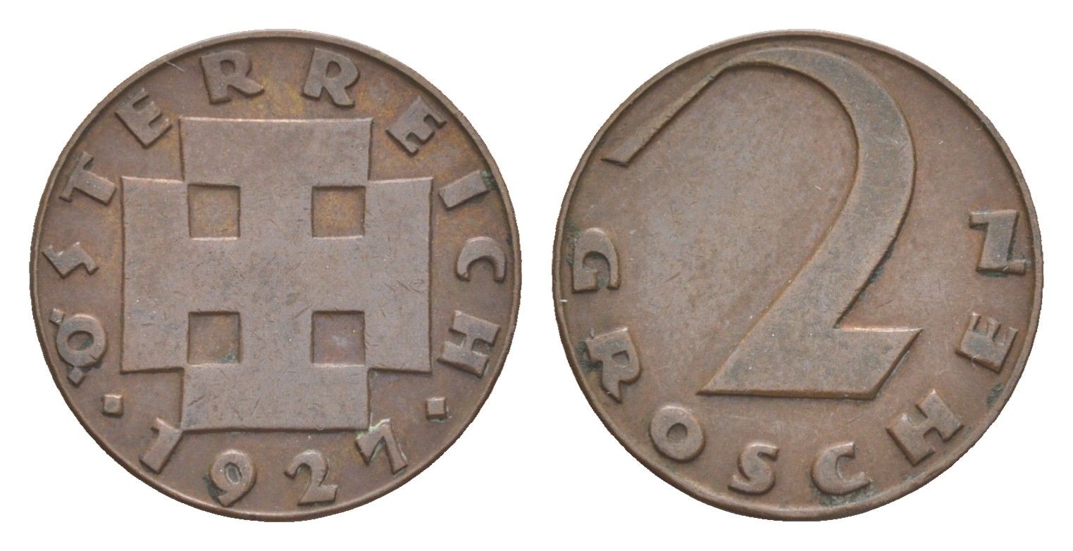 Австрия 2 гроша 1927 KM 2837 бронза 4564-246