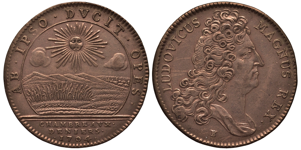Франция жетон 1704 Людовик XIV, chambre avx deniers медь 413-3215